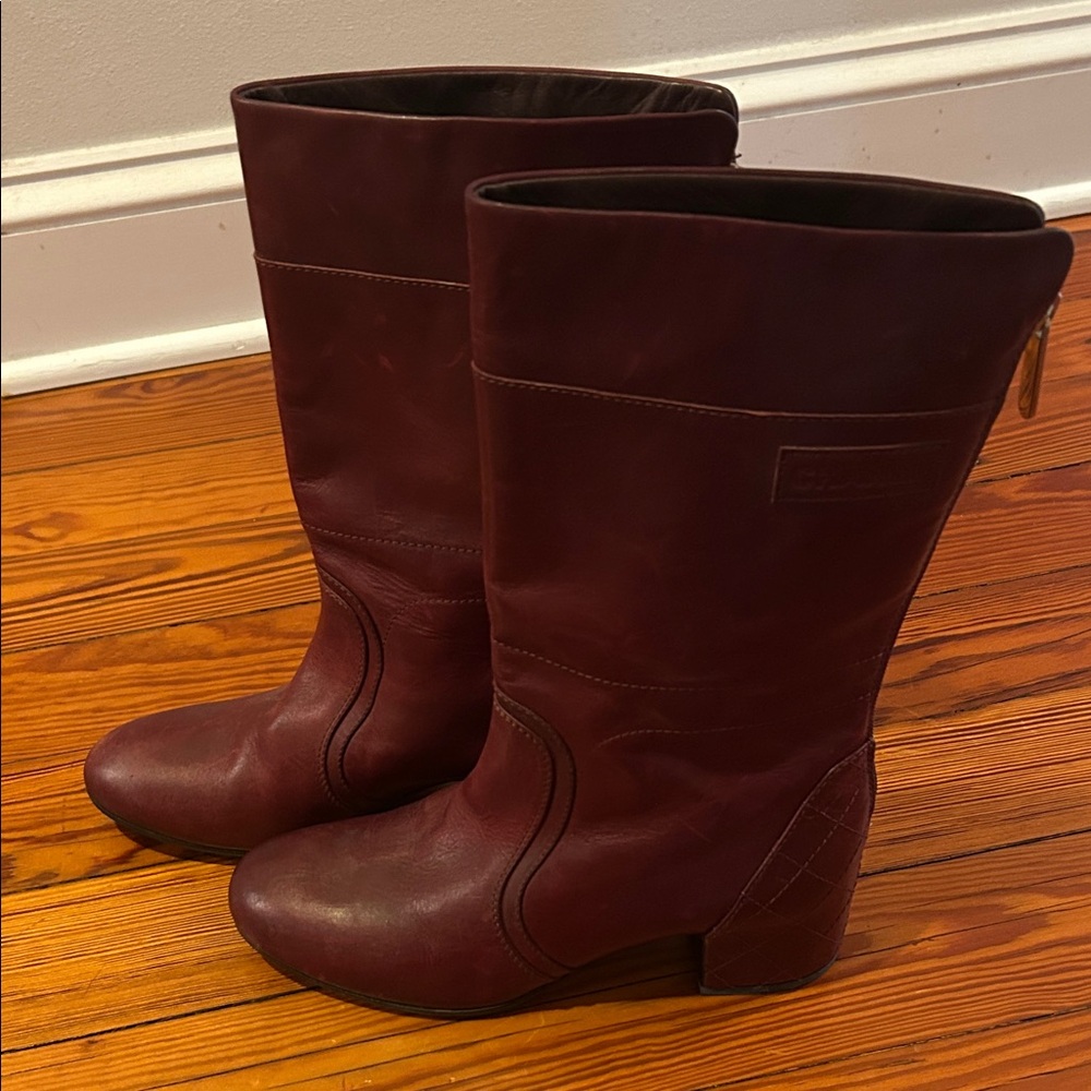 CHANEL Deep Burgundy Heeled Boots